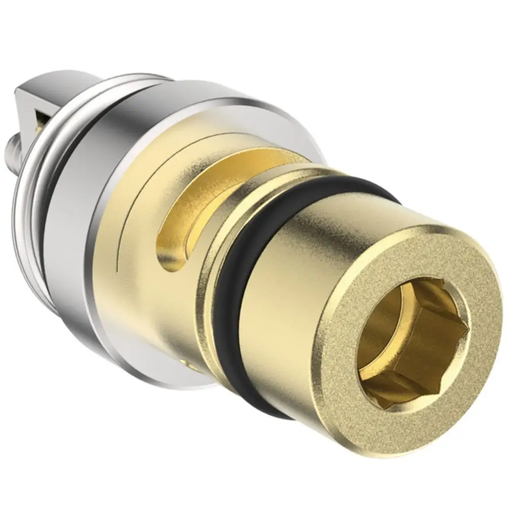 Adapter mit Stop der Marke Ideal Standard, mit einem metallic goldenen Körper und einem schwarzen Gummiring zur Abdichtung, geeignet für spezifische Installationen.